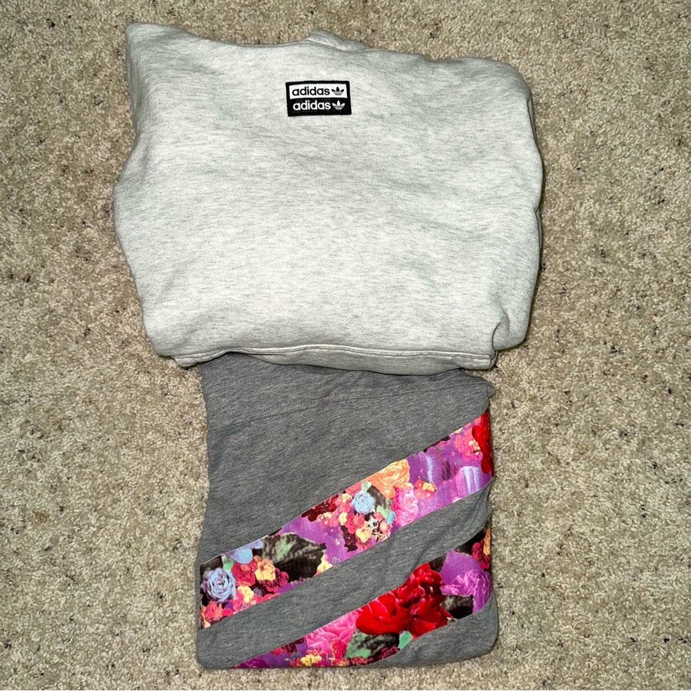 Adidas Light Gray Sweatshirt with Floral Accents
